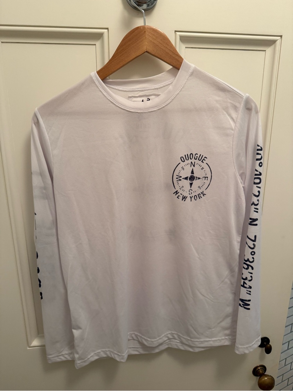 Quoddy White Long-Sleeve Compass Tee with Navy Print